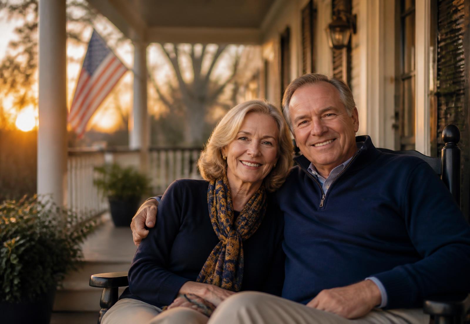 A retired couple reviewing paperwork together at home in Florida